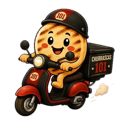 Mascota Churrascas 101 en moto de reparto